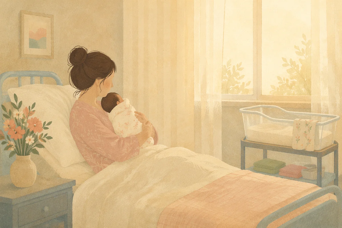 Tender Mother and Newborn in Hospital Light