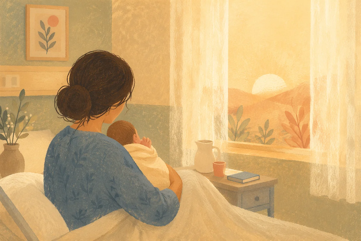 Mother Cradling Newborn in Gentle Hospital Dawn