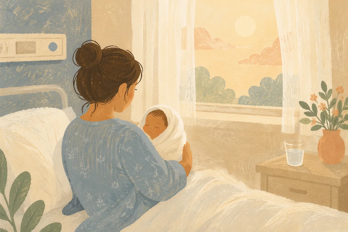 New Mother Cradling Baby at Dawn