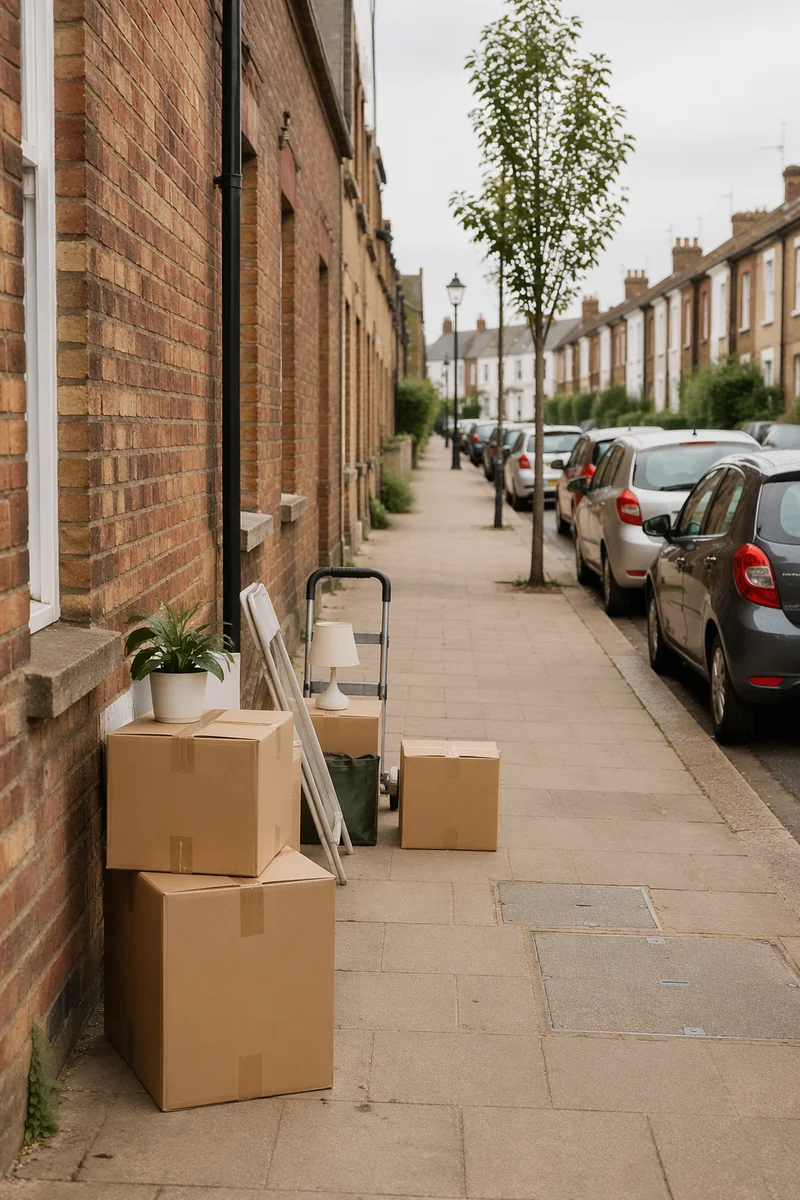 Moving Boxes Outside New Urban Home