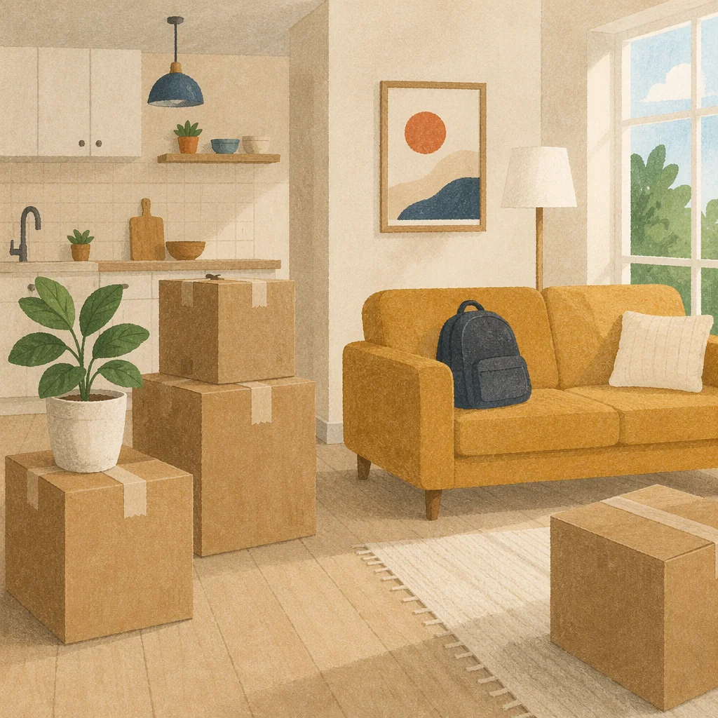 Moving Boxes in Airy New Living Room