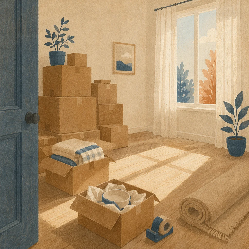 Hopeful Moving Boxes in Empty Living Room