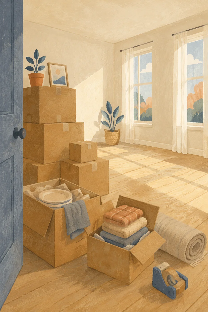 Hopeful Moving Boxes in Empty Living Room