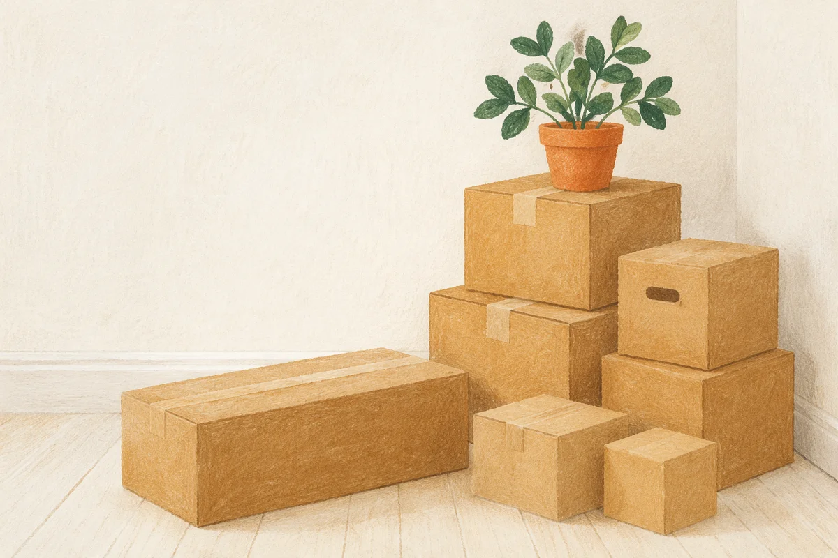 Moving Boxes in Calm New Home Corner
