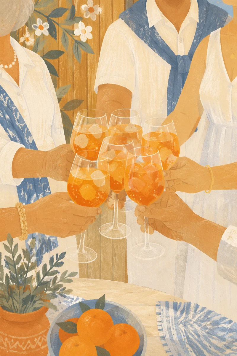 Multigenerational Family Toast on Sunny Patio