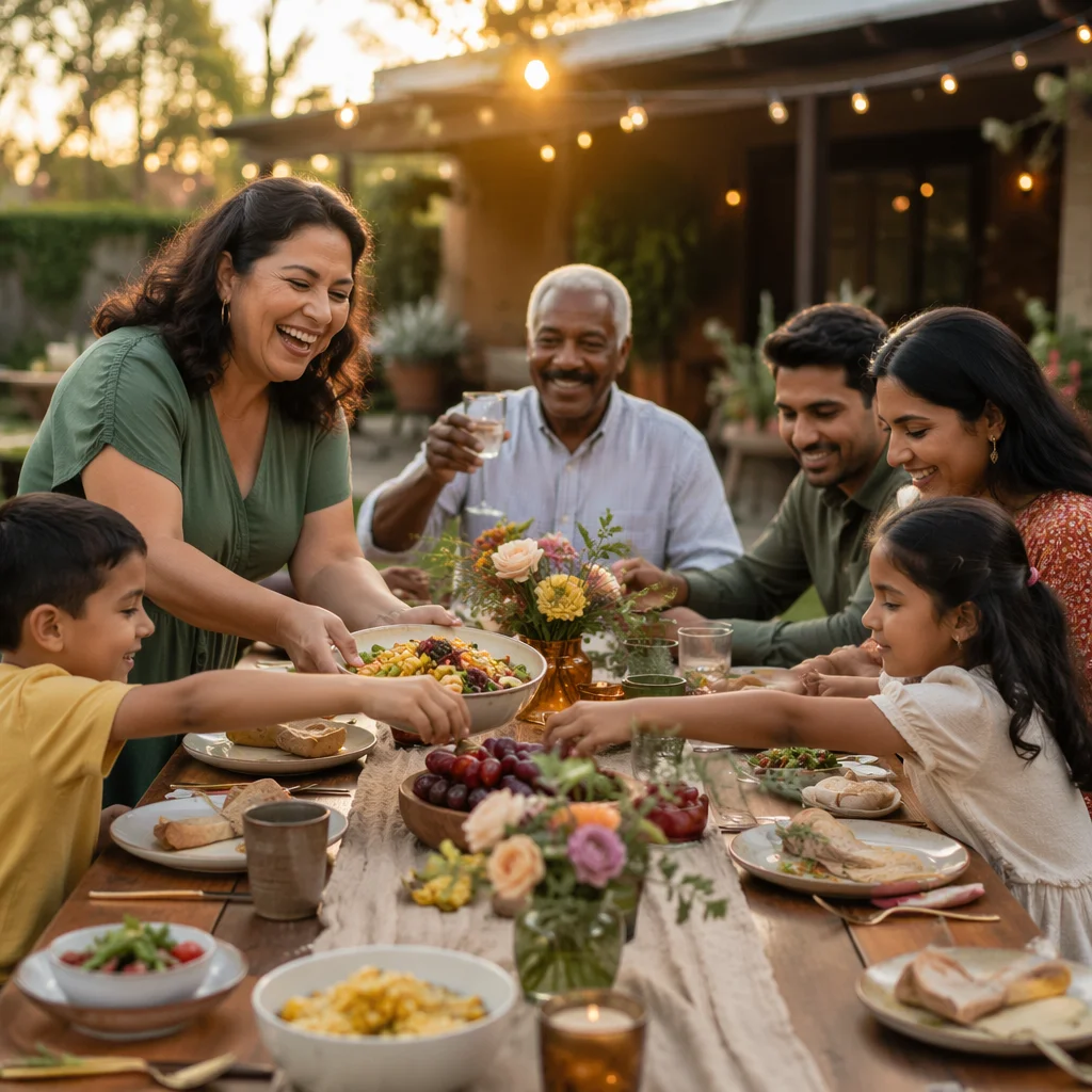 Multigenerational Family Dinner in Garden