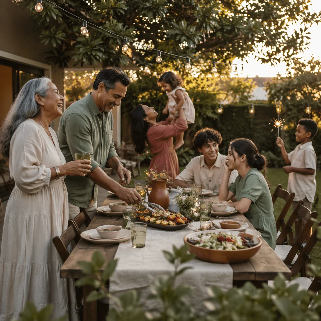 Multigenerational Family Celebration in Backyard