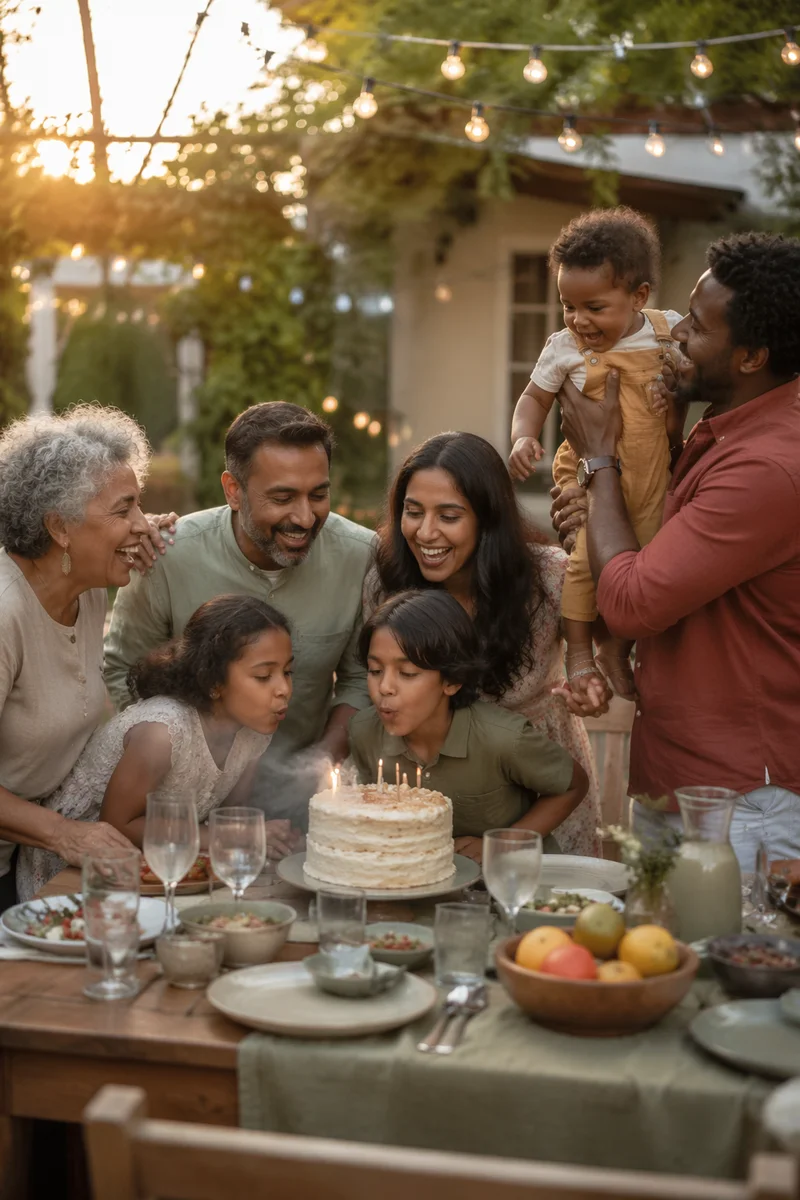 Multigenerational Family Celebration in Sunlit Backyard