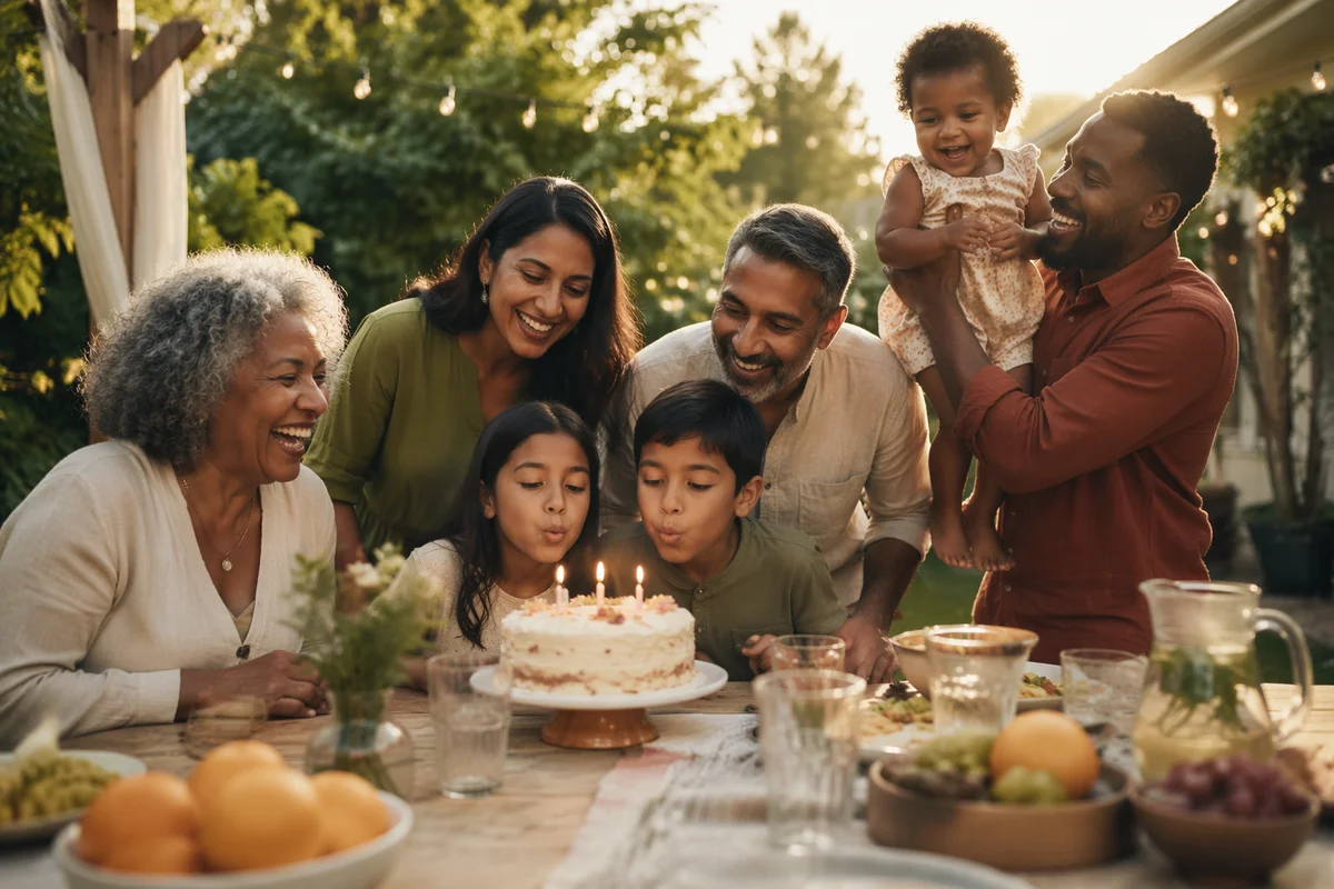 Multigenerational Family Celebration in Sunlit Backyard