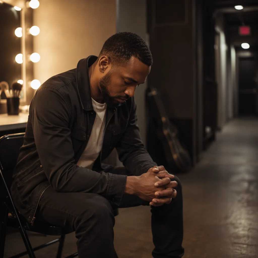 Musician Praying Backstage Before Performance