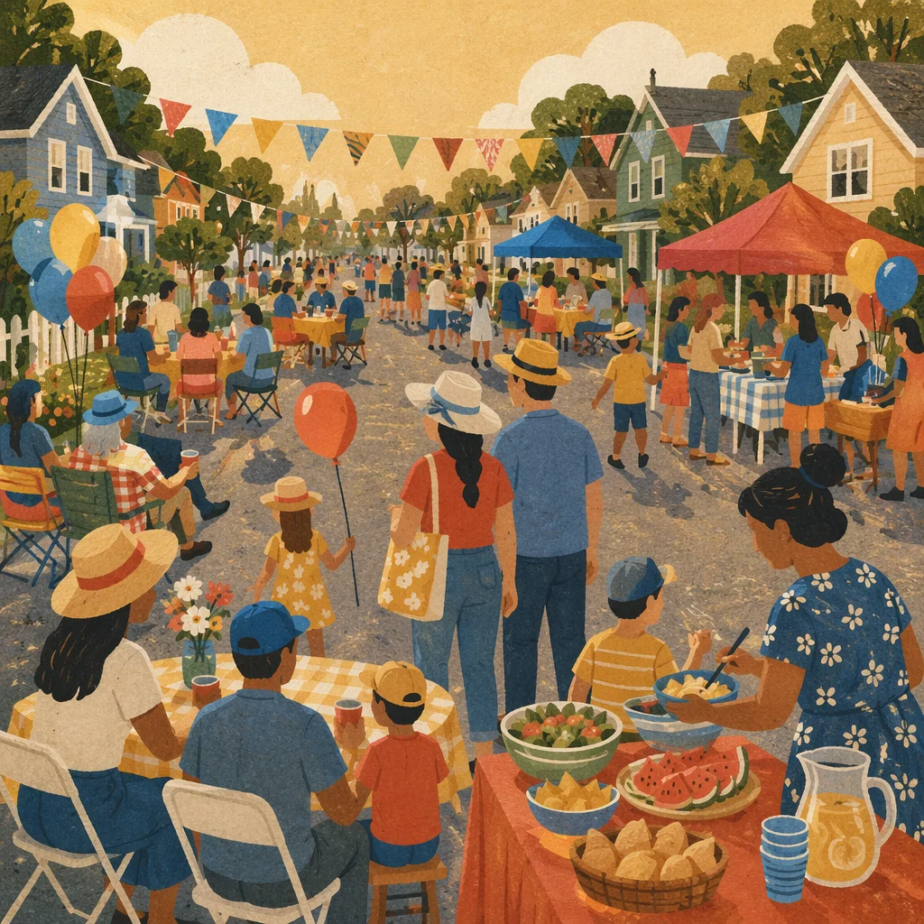 Joyful Neighborhood Block Party Street Gathering