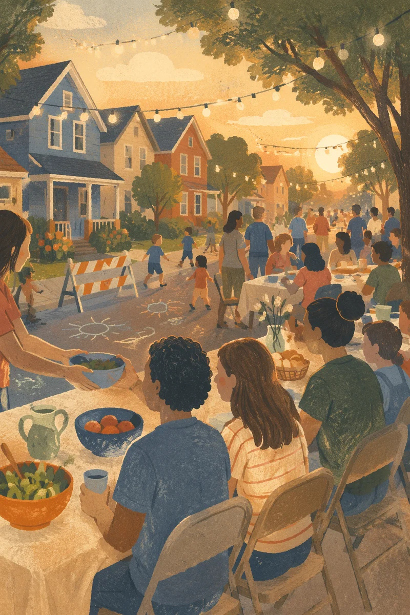 Golden Hour Neighborhood Block Party Gathering