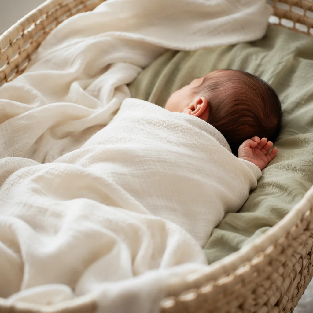 Peaceful Newborn Sleeping in Cream Blanket