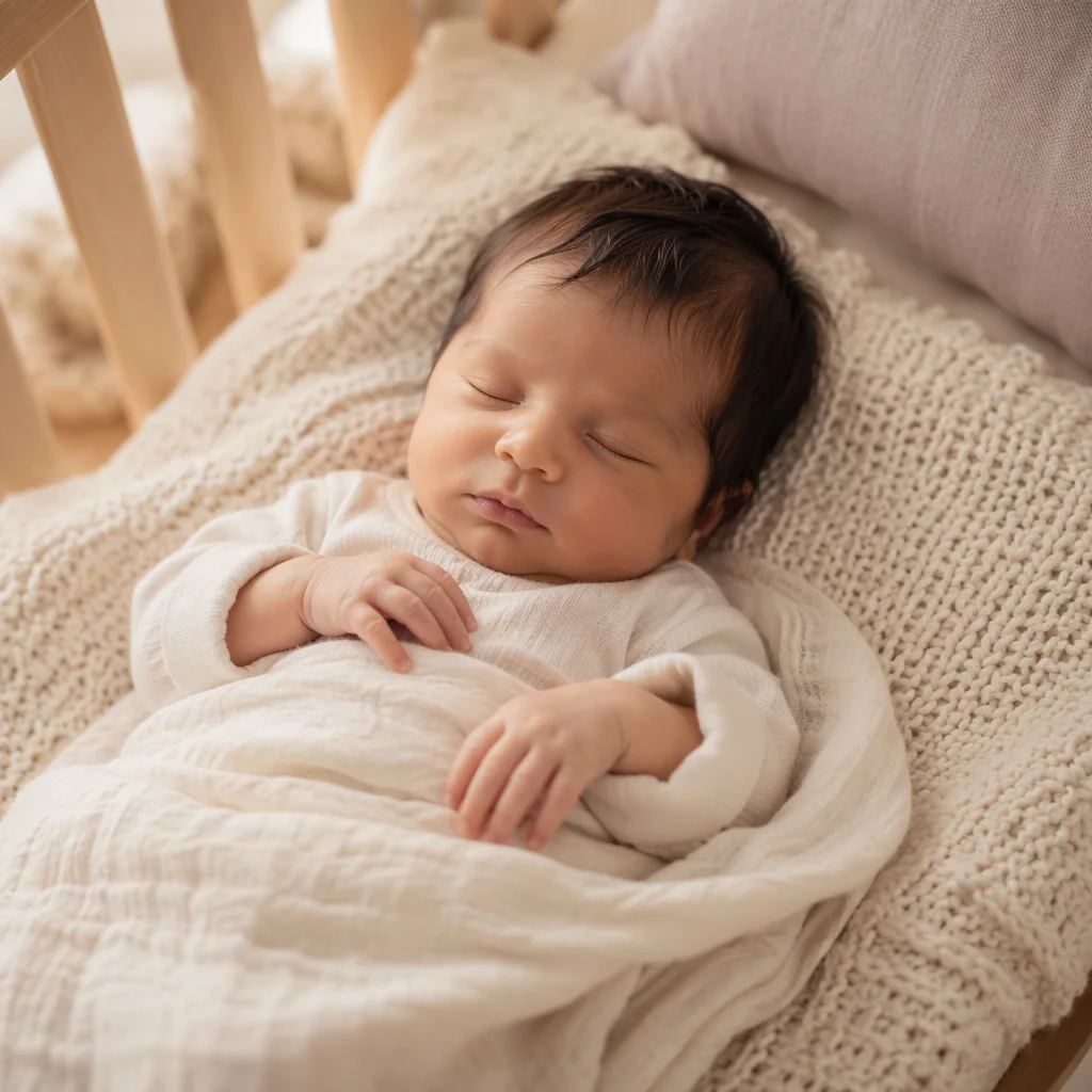 Newborn Baby Sleeping on Knit Blanket