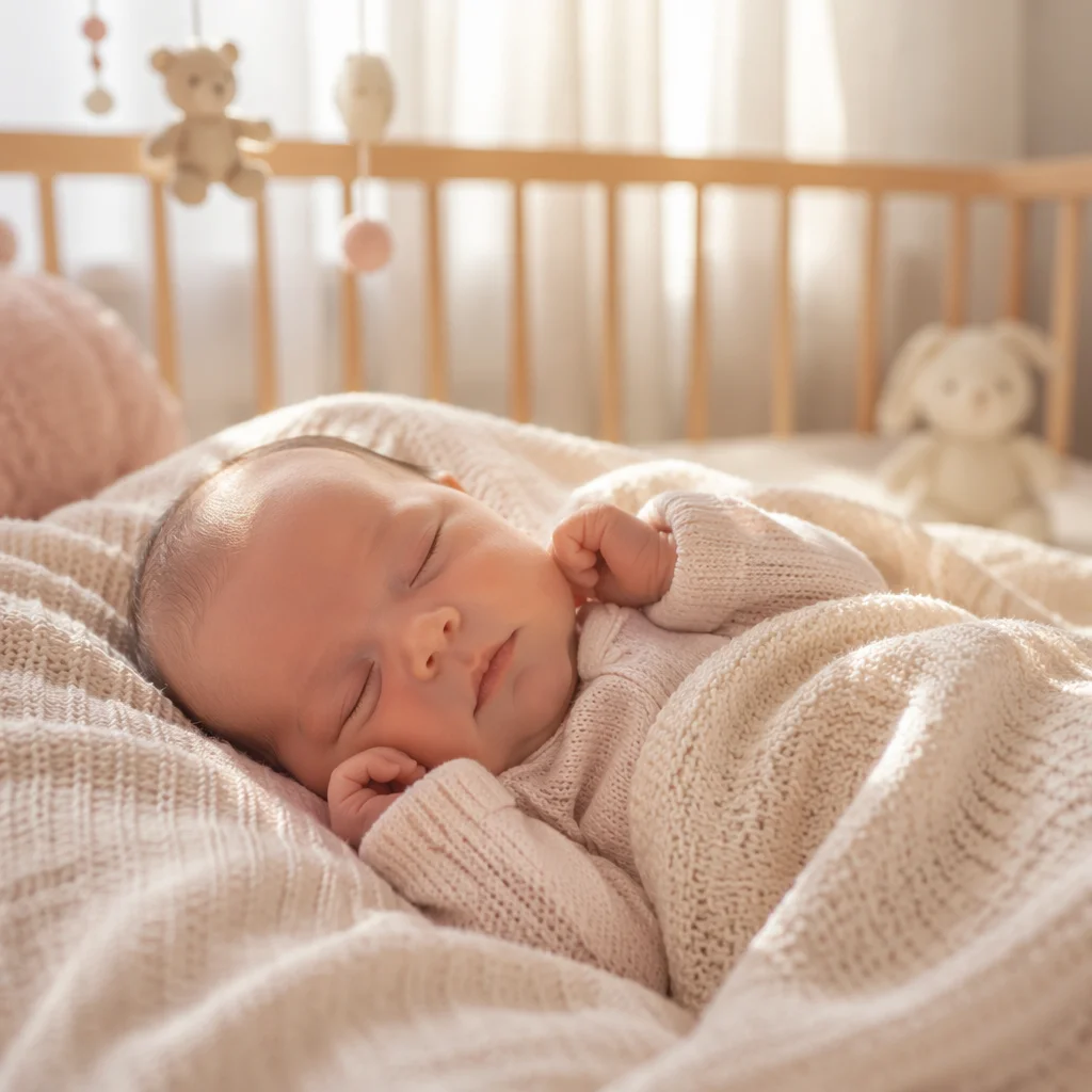 Newborn Baby Sleeping on Knit Blanket