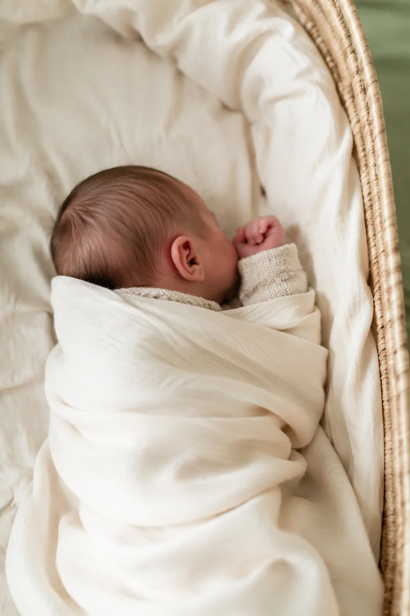 Peaceful Newborn Sleeping in Cream Blanket