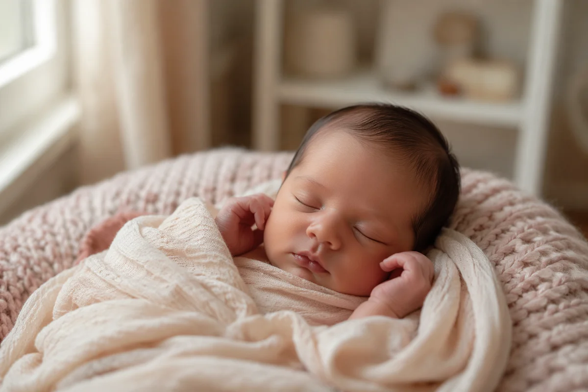 Sleeping Newborn on Soft Knit Blanket