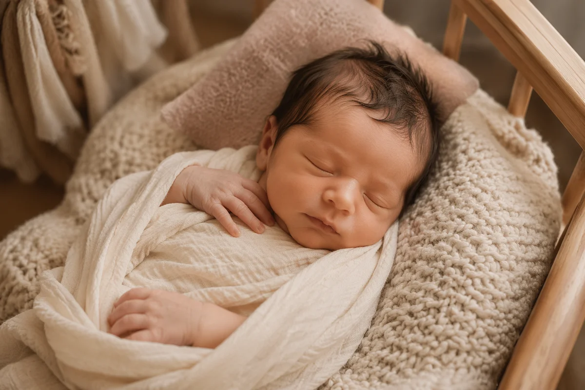 Peaceful Newborn Sleeping on Knit Blanket