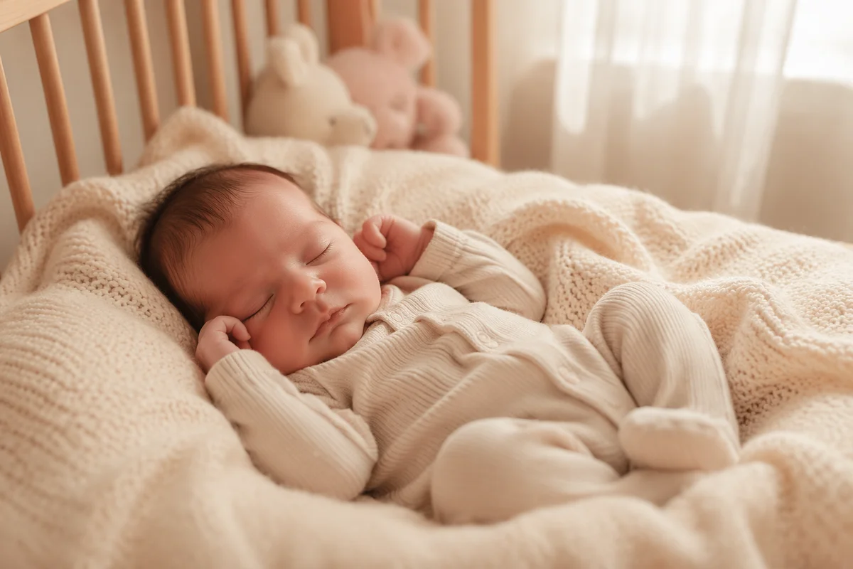 Newborn Baby Sleeping on Knit Blanket
