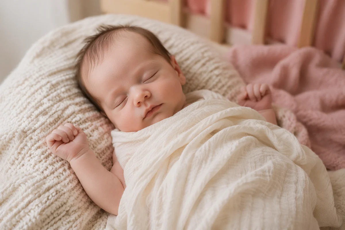 Sleeping Newborn on Soft Knitted Blanket