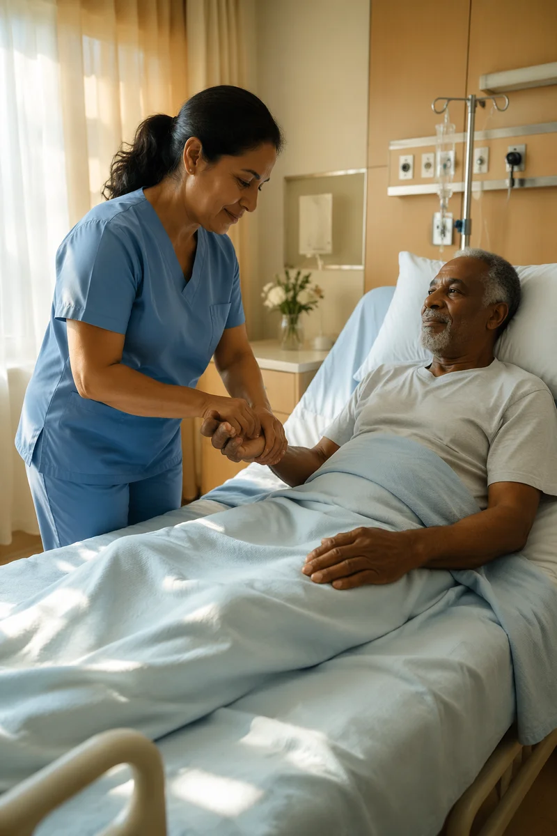 Nurse Caring for Elderly Patient in Hospital