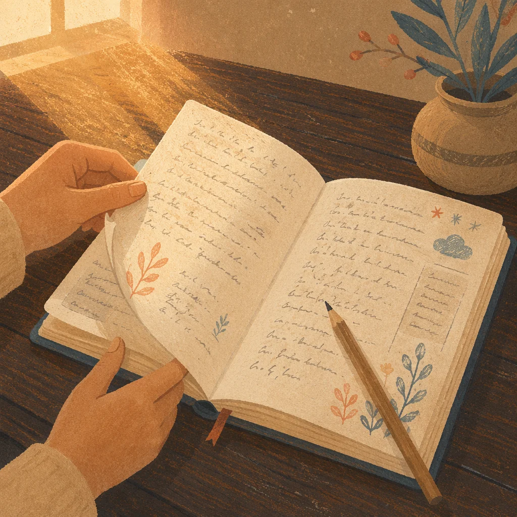 Handwritten Scripture Notebook in Warm Sunlight