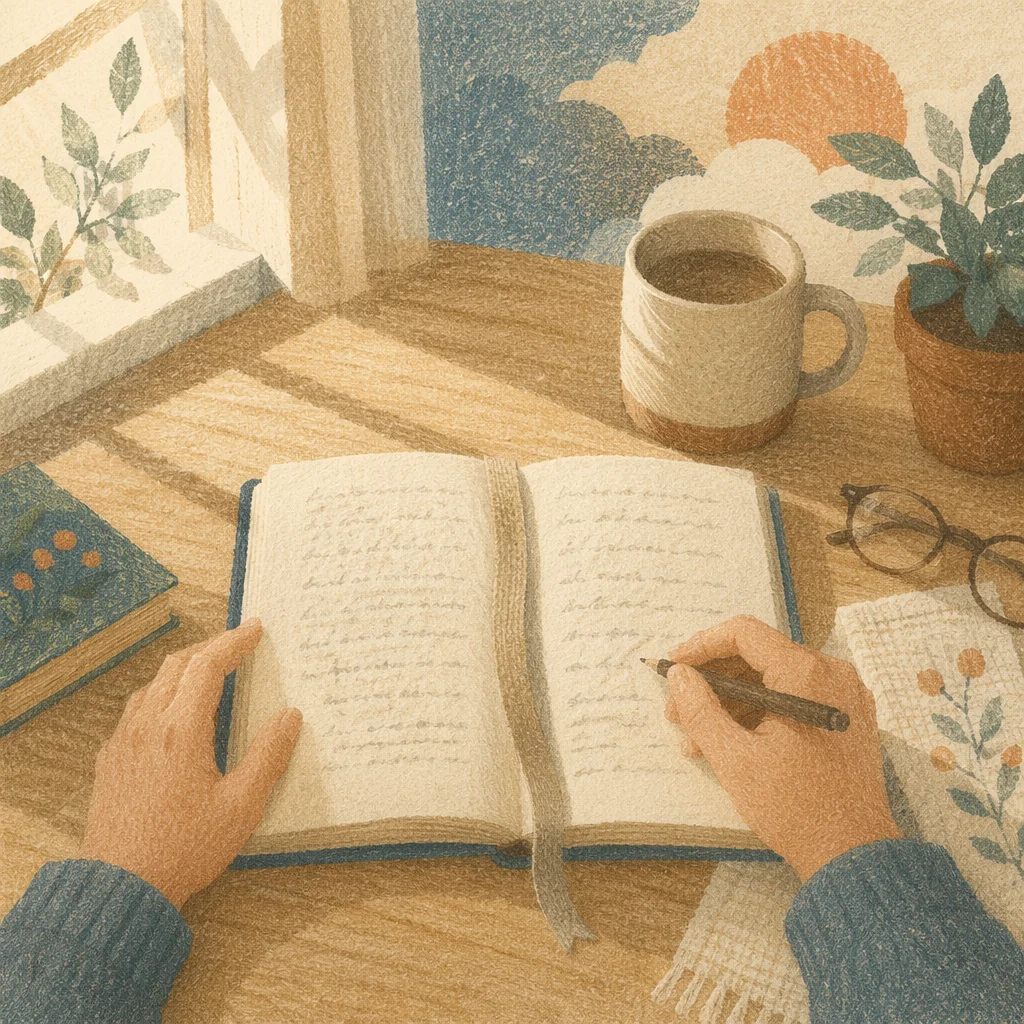 Morning Scripture Notebook on Wooden Table