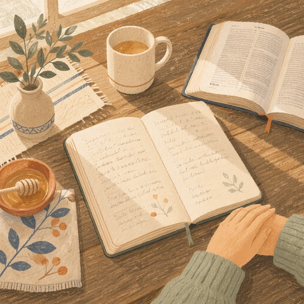 Morning Scripture Notebook on Rustic Table