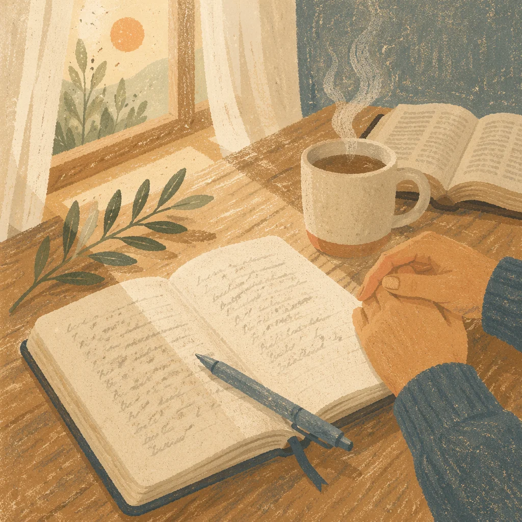 Morning Scripture Notebook on Oak Table