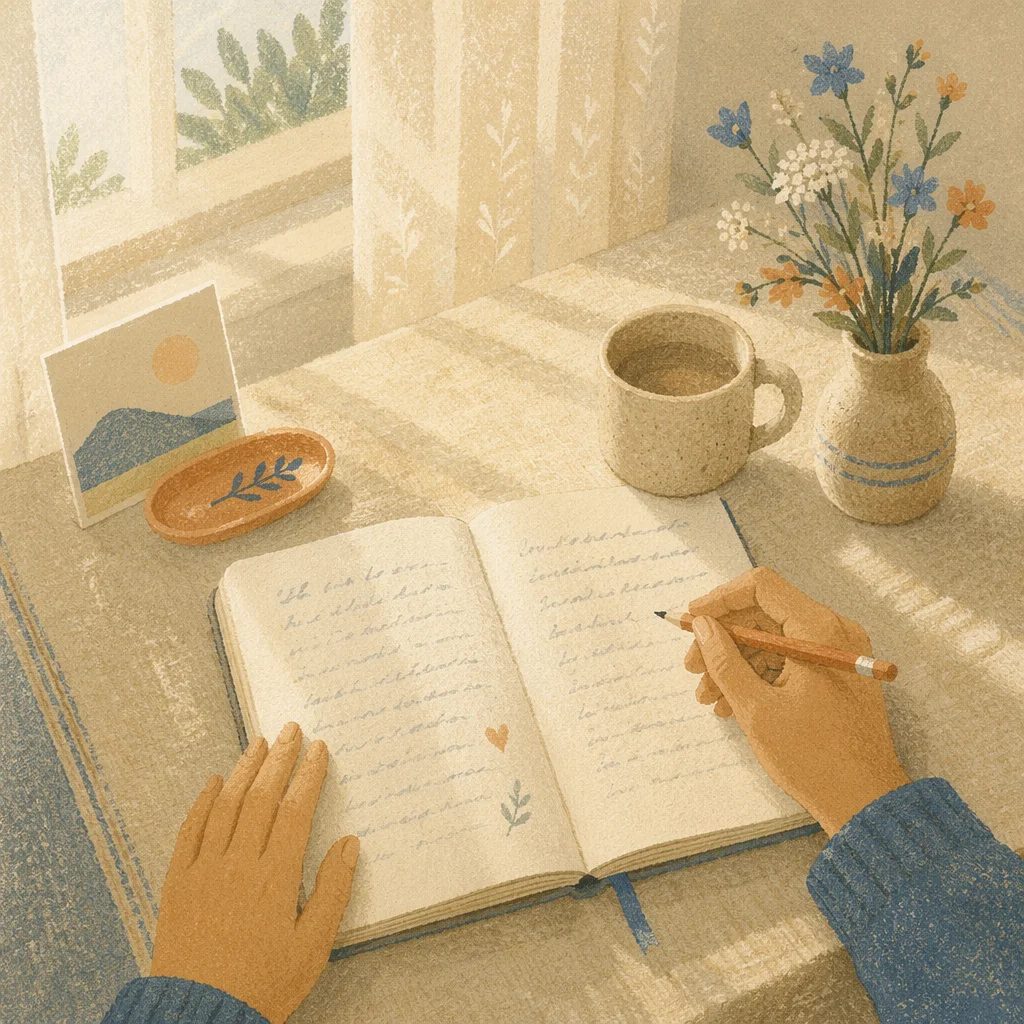 Morning Scripture Notebook with Coffee and Wildflowers