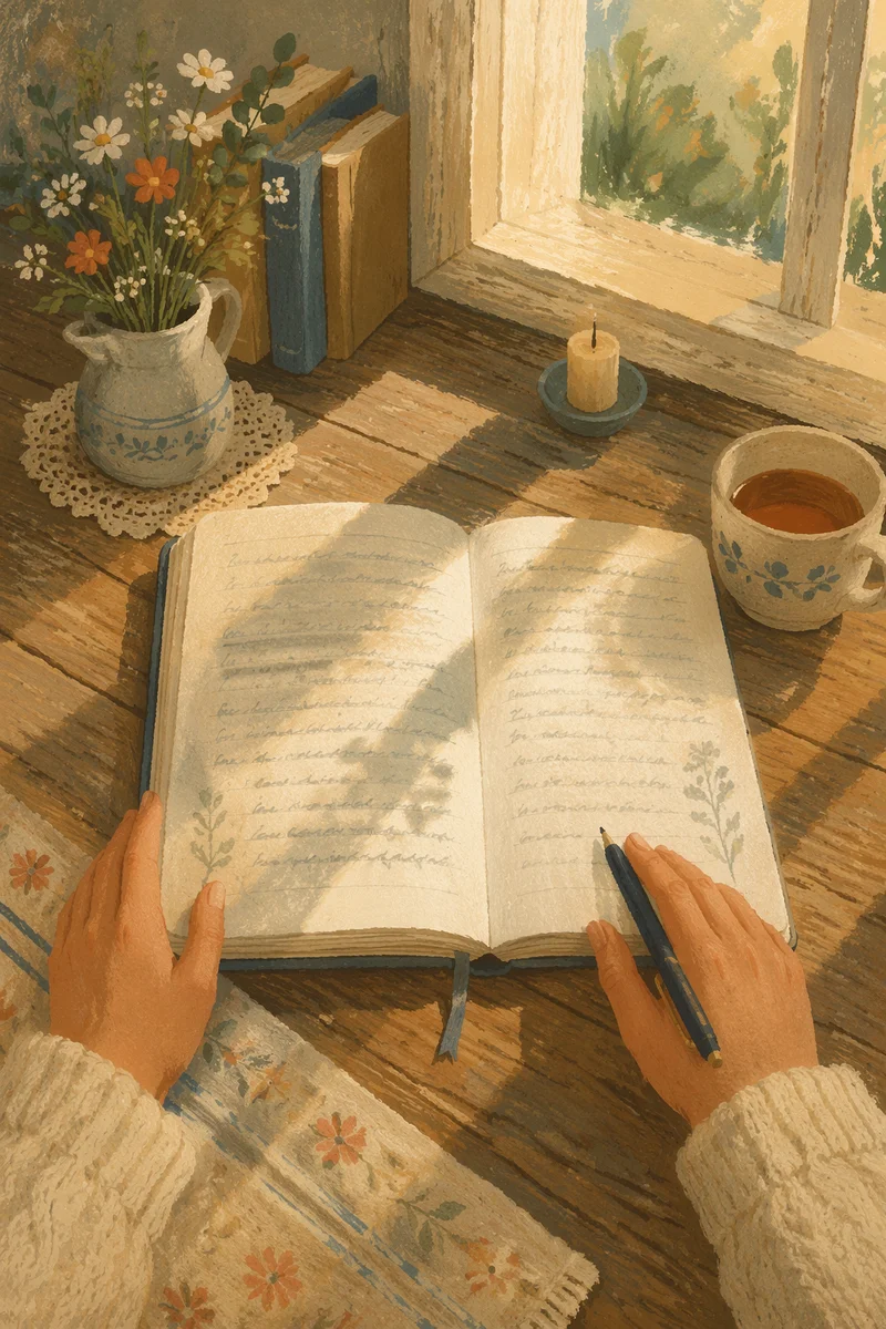 Morning Scripture Notebook on Wooden Table