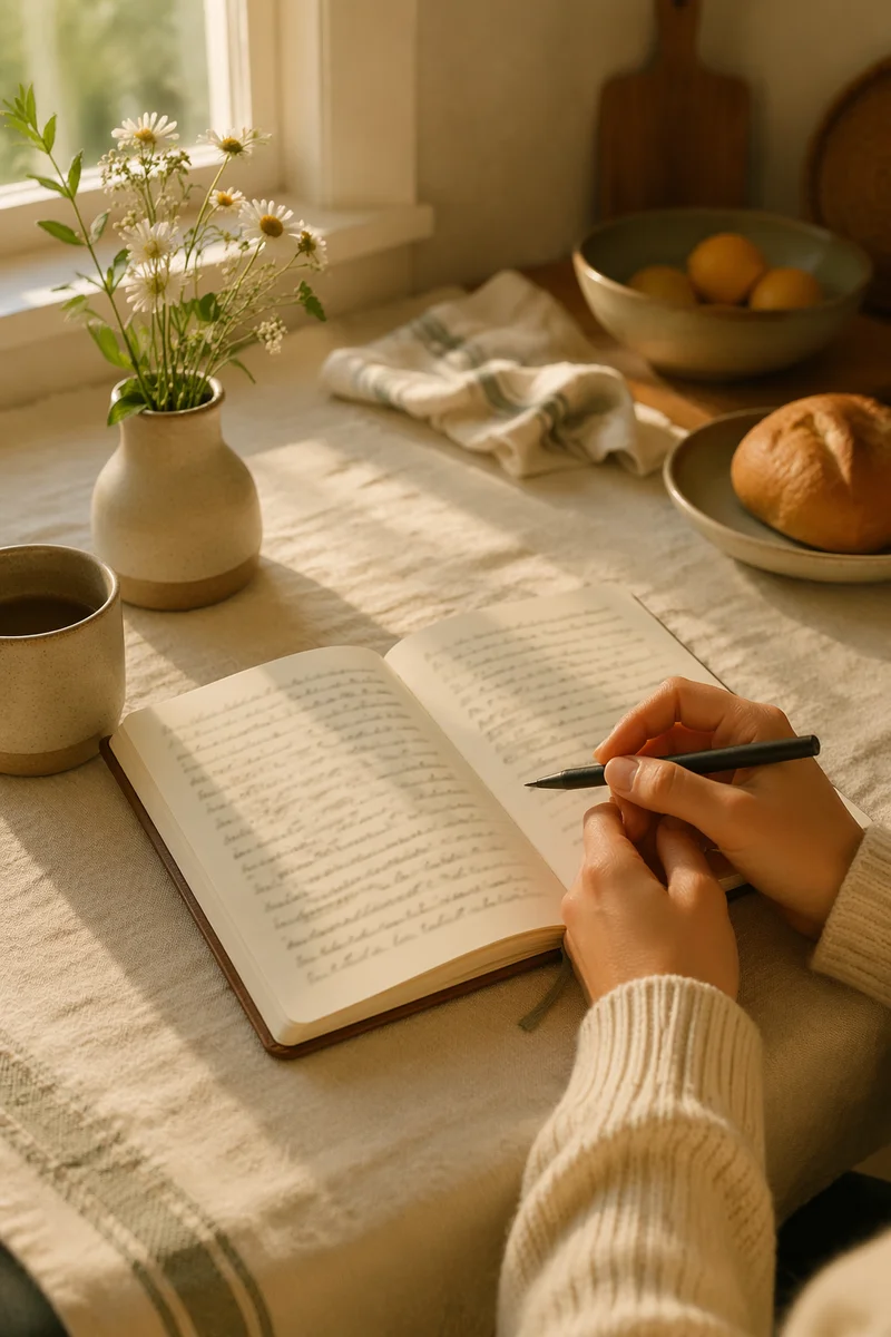 Open Notebook on Kitchen Table Morning