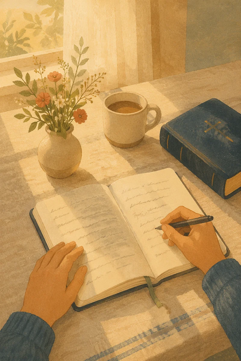 Morning Scripture Notes on Linen Table