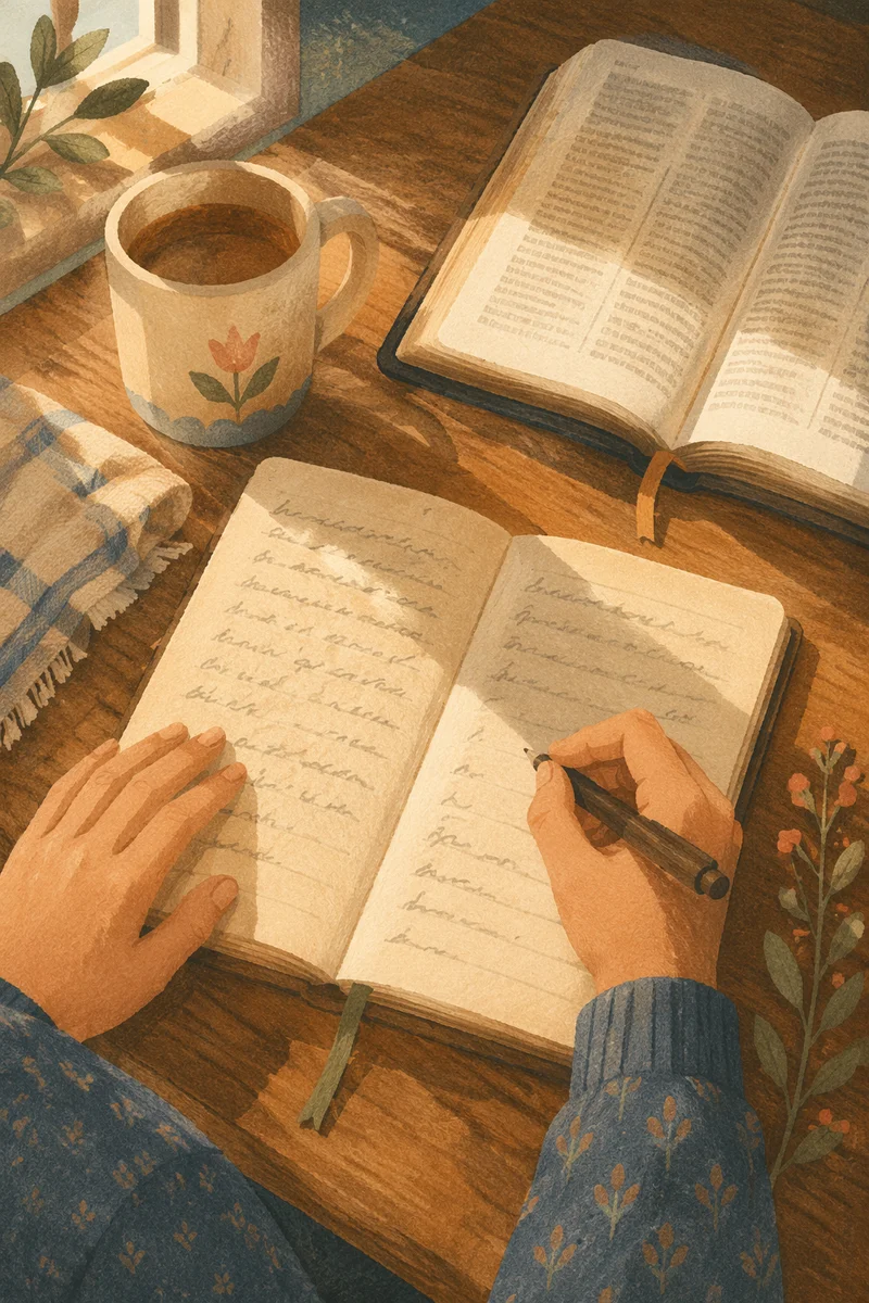 Open Notebook and Mug on Table