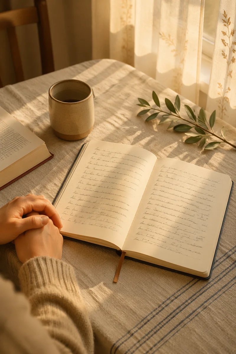 Open Notebook on Sunlit Kitchen Table