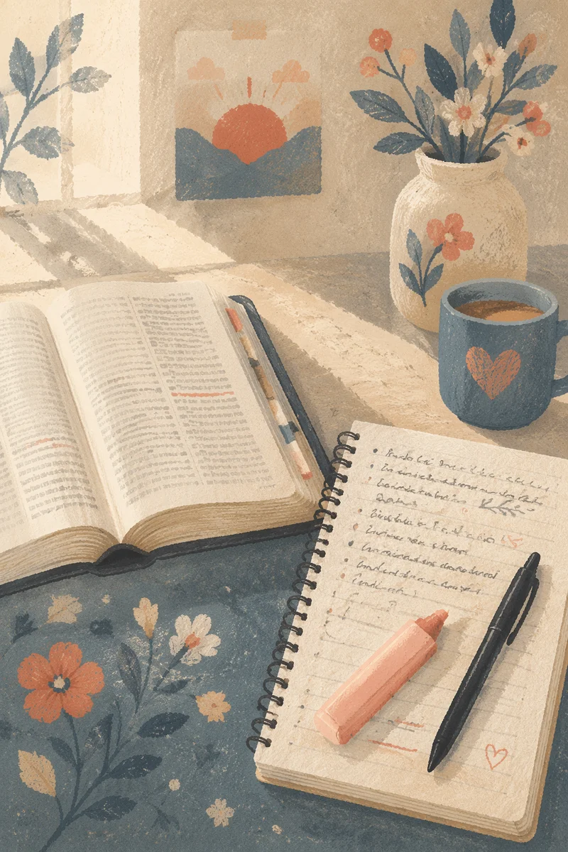 Open Notebook and Book on Table