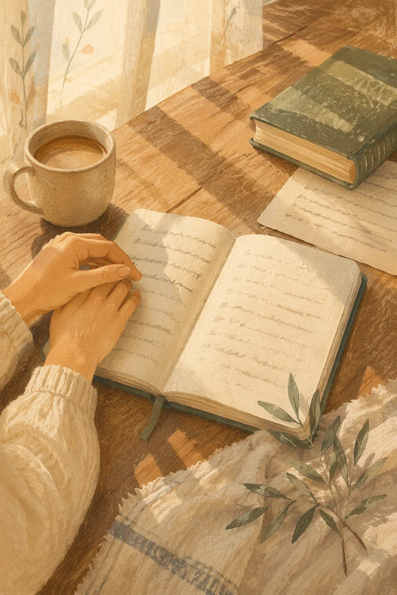 Open Notebook on Rustic Kitchen Table
