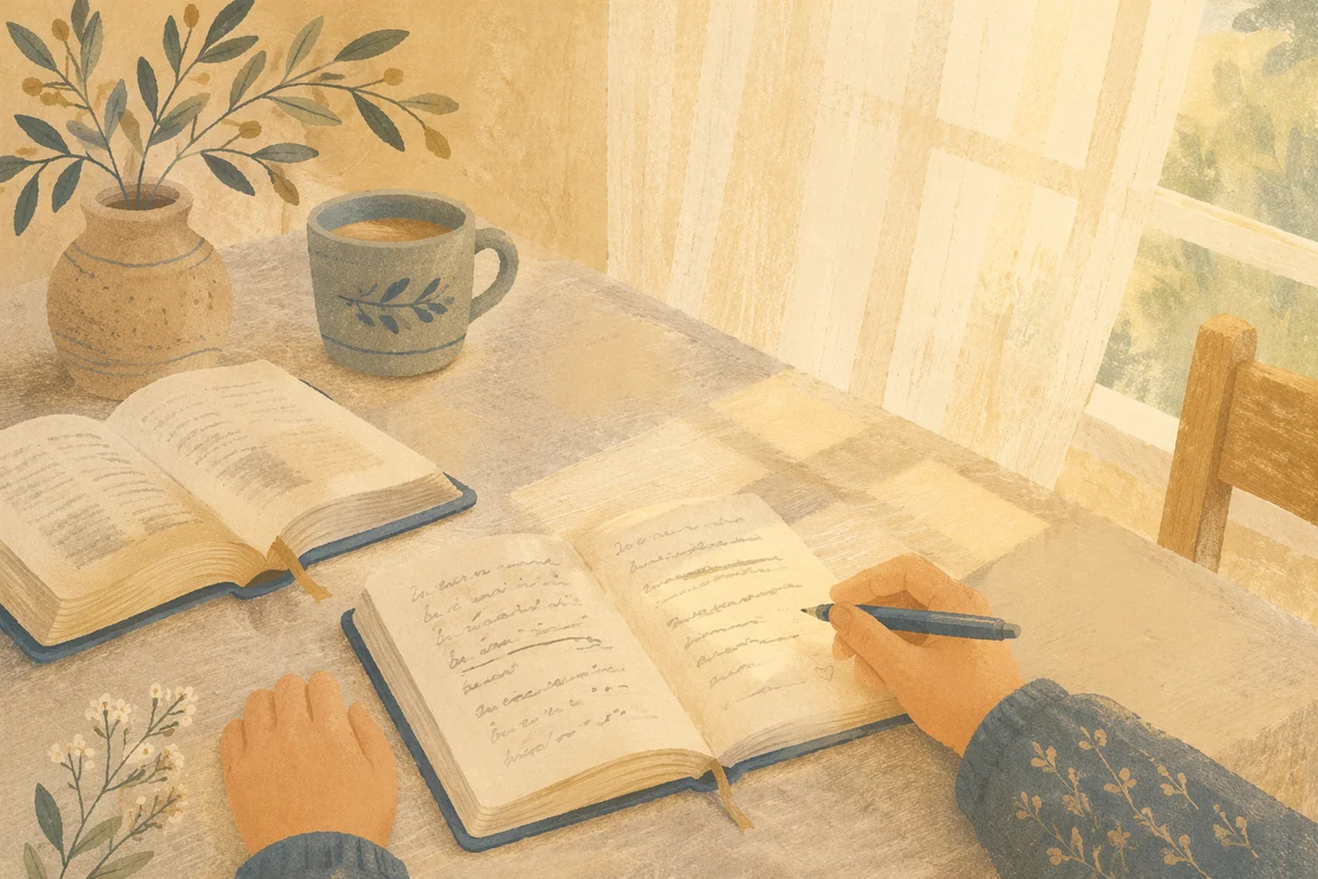 Morning Scripture Notes on Linen Table