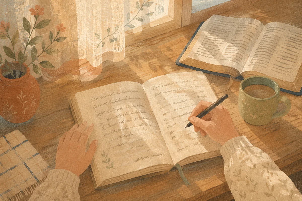 Morning Scripture Notes on Wooden Table
