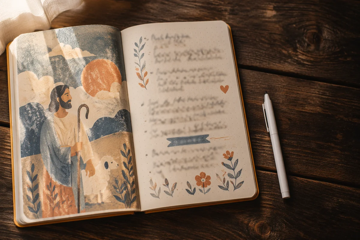 Open Notebook on Rustic Wooden Table