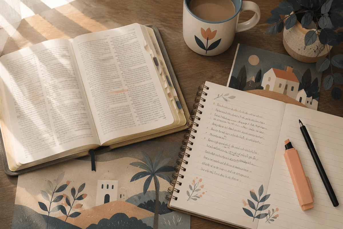 Open Book and Notebook Flat Lay