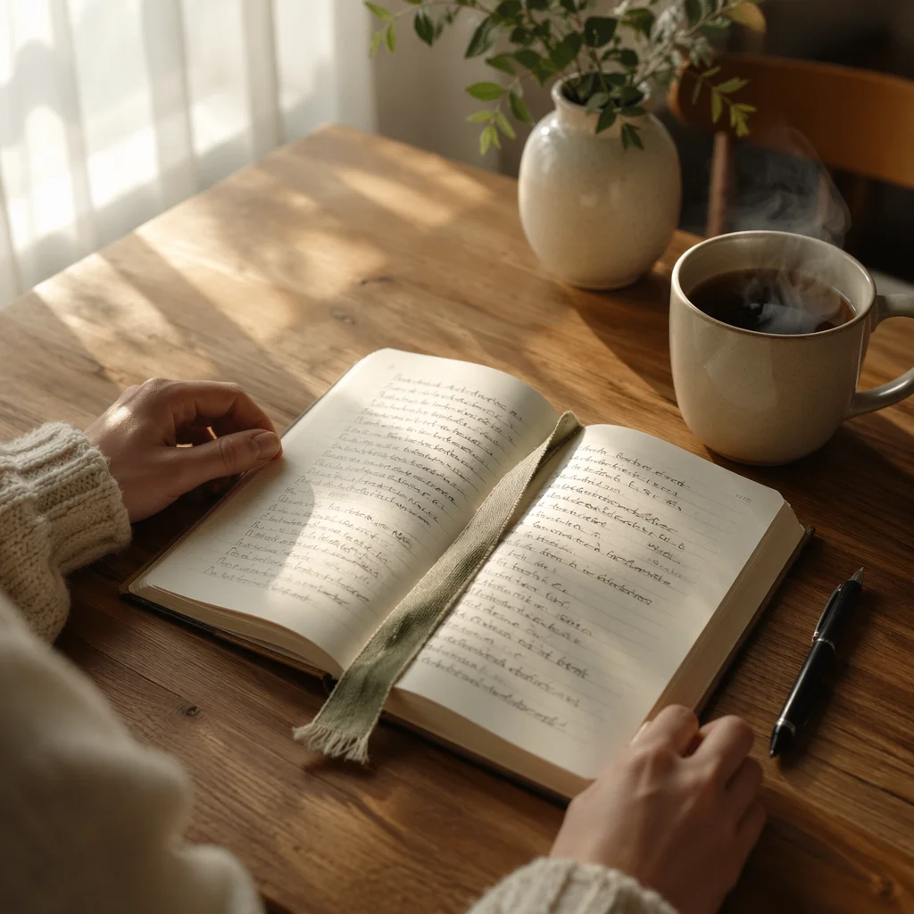 Quiet Morning Scripture Notebook on Kitchen Table