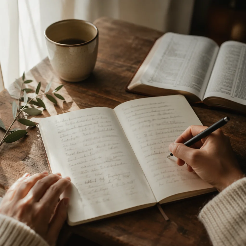 Morning Scripture Notes on Wooden Table