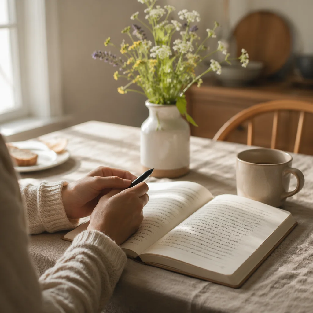Open Notebook on Sunlit Kitchen Table