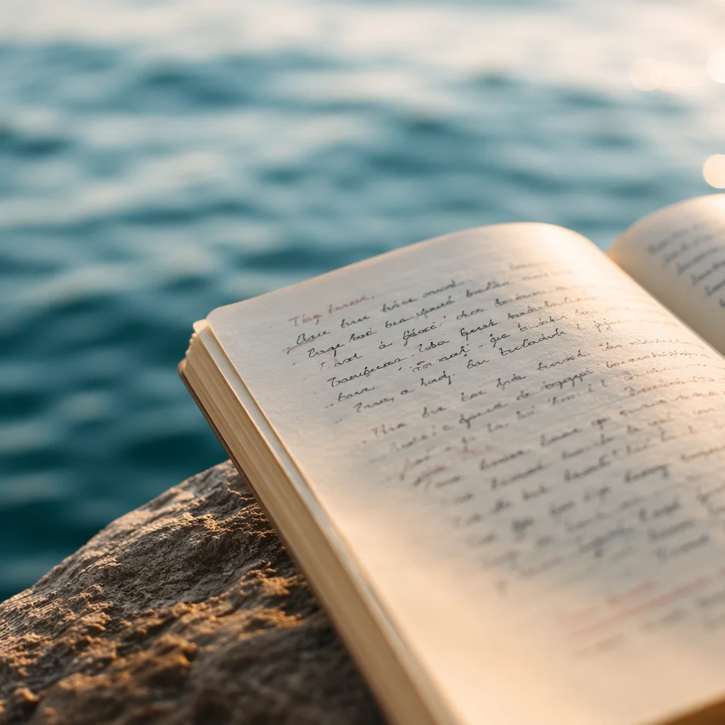 Open Notebook with Scripture by Water