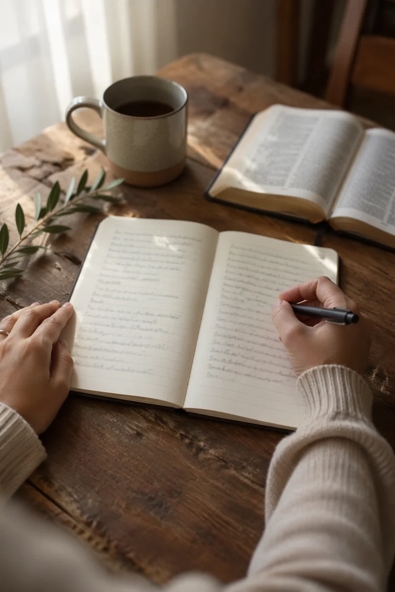 Morning Scripture Notes on Wooden Table