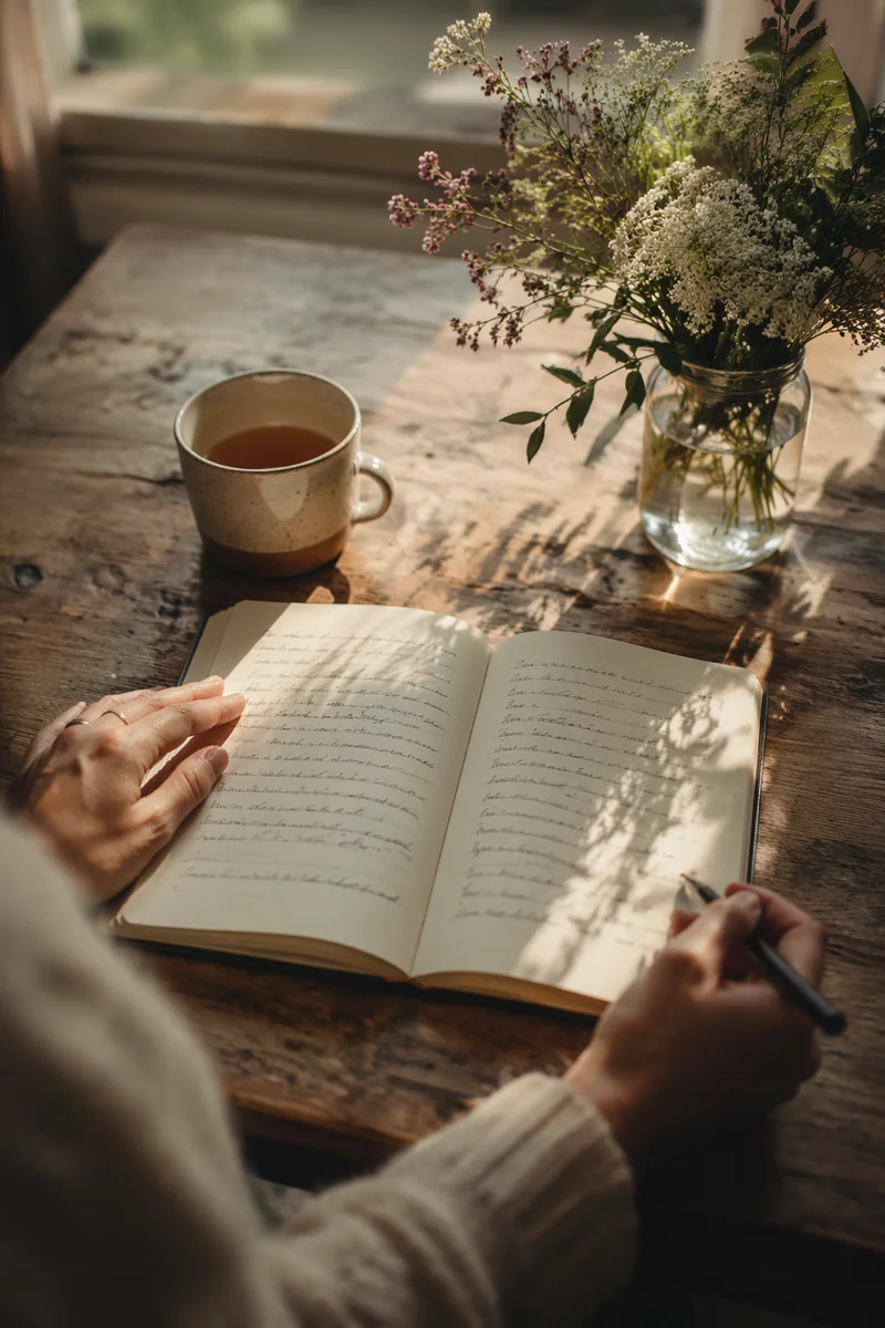 Morning Scripture Notebook on Wooden Table