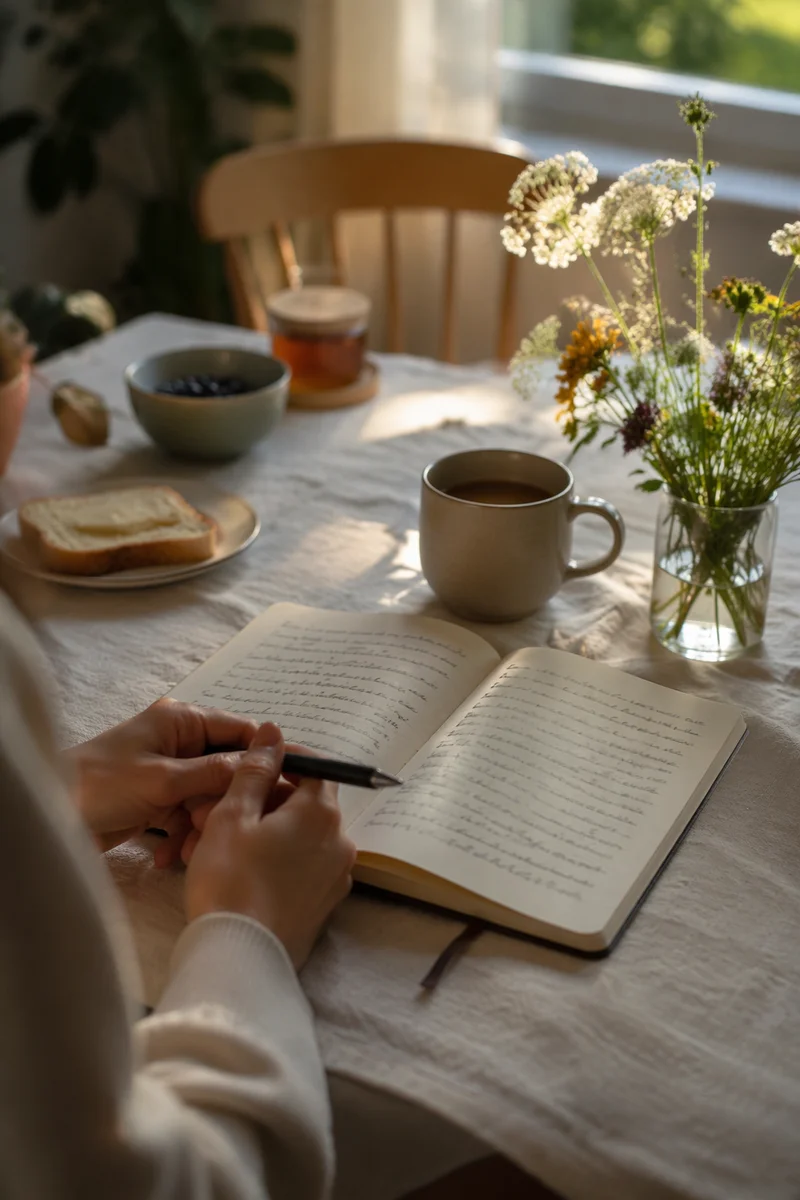 Open Notebook on Sunlit Kitchen Table