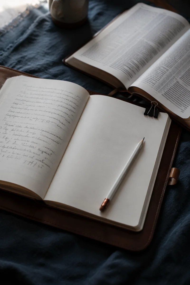 Open Notebook with Handwritten Scripture Notes