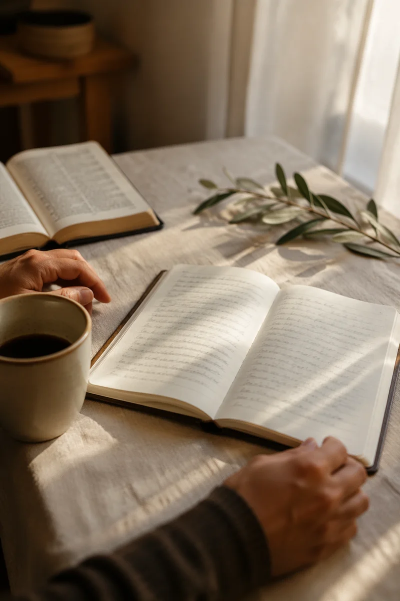Open Notebook on Sunlit Kitchen Table